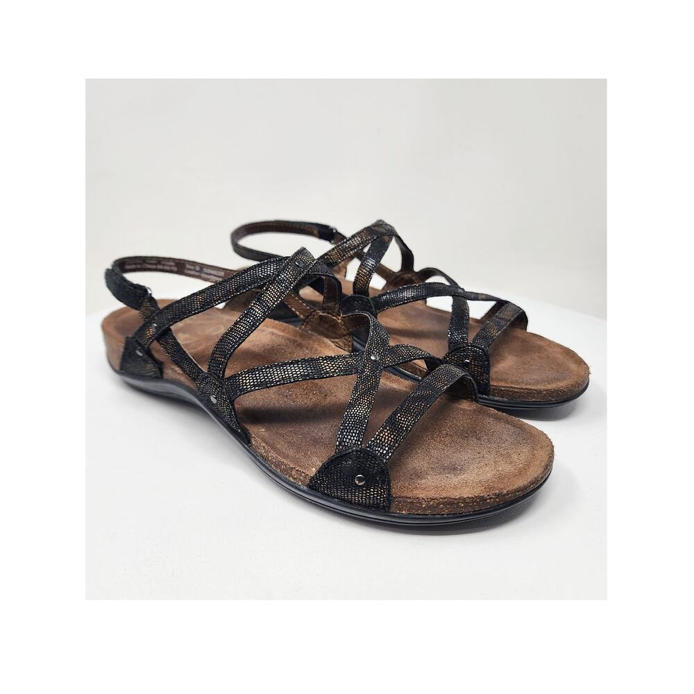Dansko Jovie Sandals Women EU38/US7.5-8 Brown Snake Print Leather Strappy